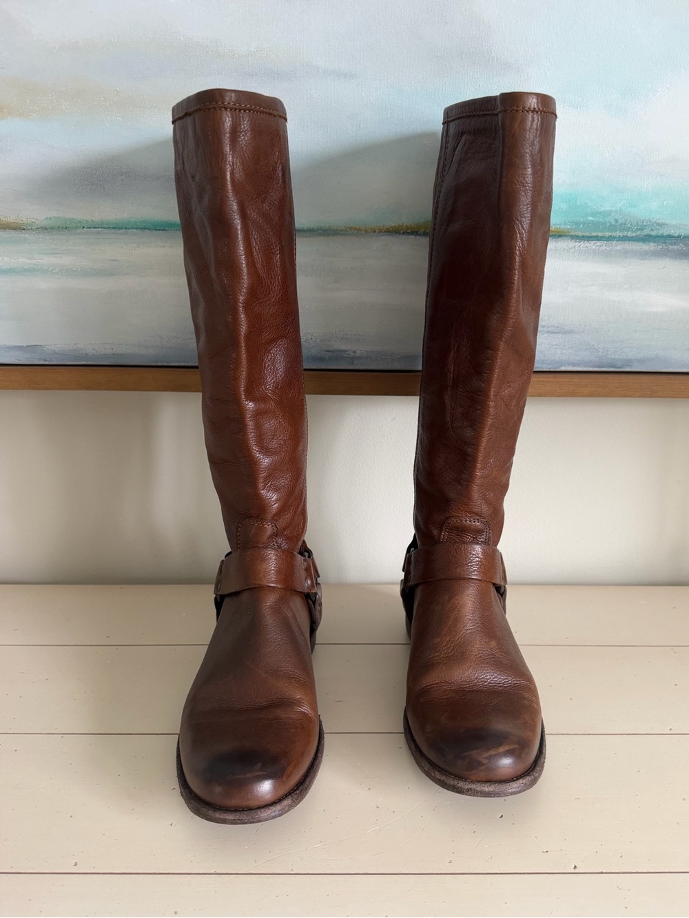 Frye Women’s Phillip Harness Tall Boots in Cognac - size 8.5